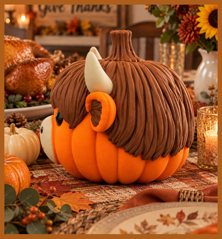Highland Cow Pumpkin - 3D Printed - Small thumbnail