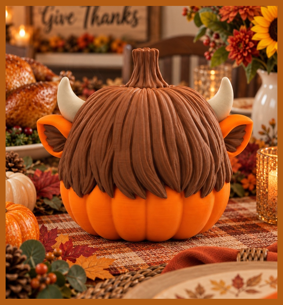 Highland Cow Pumpkin - 3D Printed - Small thumbnail